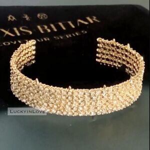 ALEXIS BITTAR • NEW Gold Pavé Crystal Lace Spiked Thorny Cuff Band Bracelet